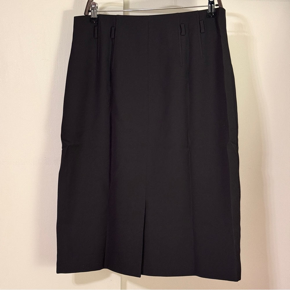 Tailored Front Slit Black Pencil Skirt with Crystal Decorated Belt